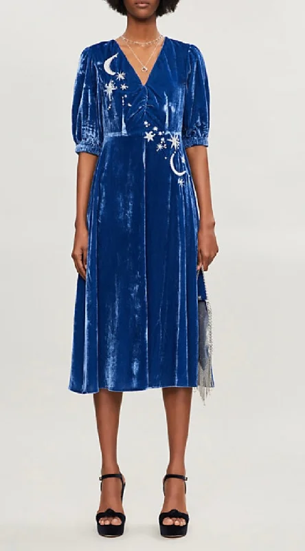 Kitri Sylvia Star-print Velvet Dress In Blue Affordable unclassified dresses