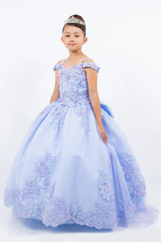 Girls Feather Cold Shoulder Gown by Cinderella Couture 8115 Best-selling unclassified dresses