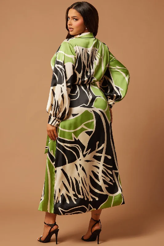 Arta Satin Maxi Dress - Black/Green