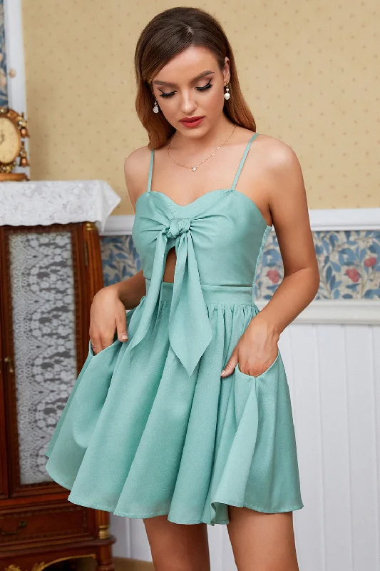 Blue Spaghetti Straps Short Party Dress