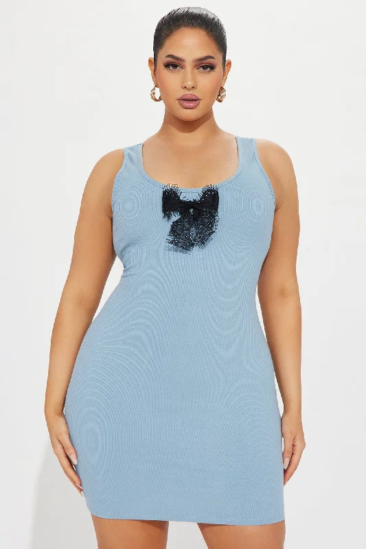 Bowie Ribbed Micro Mini Dress - Dusty Blue