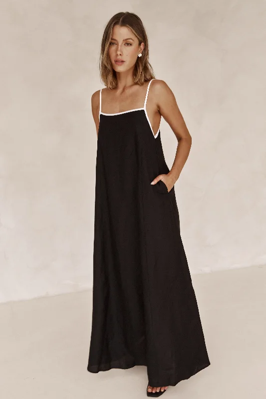 Dasha Linen Maxi Dress (Black & White)