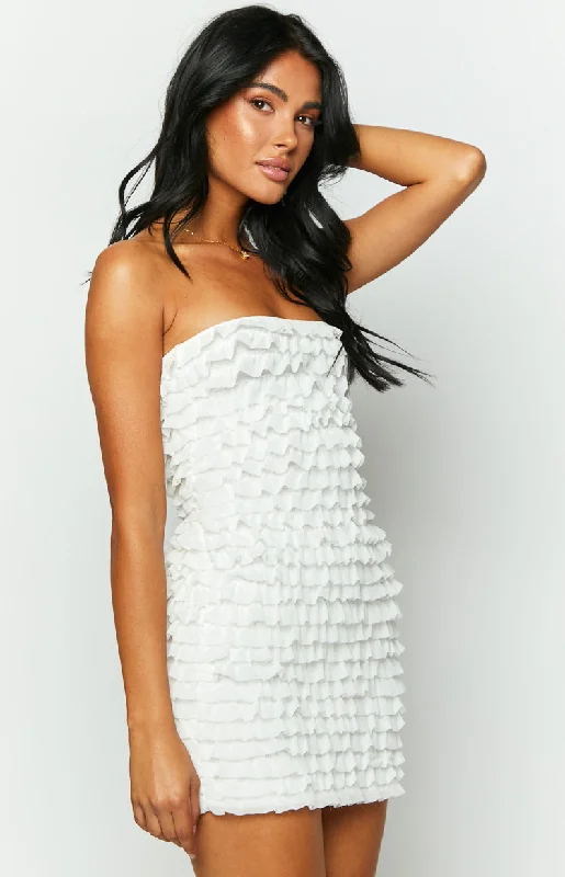 Hilary White Ruffle Mini Party Dress