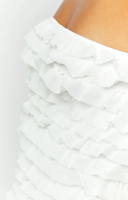 Hilary White Ruffle Mini Party Dress