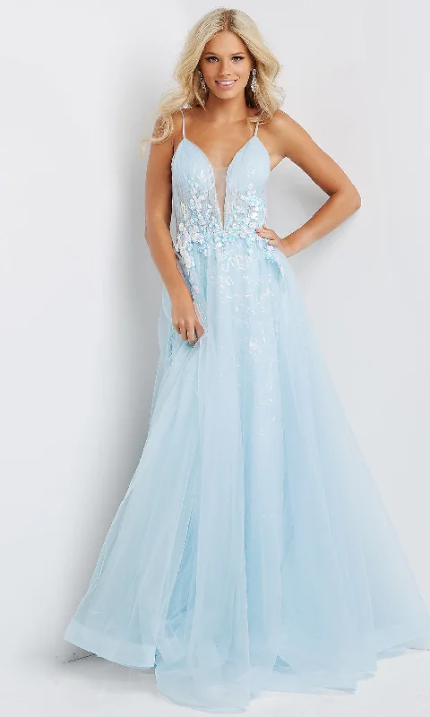 JVN by Jovani Light Blue A-Line Long Prom Dress