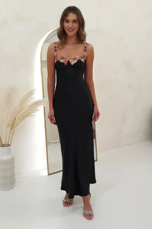 Klabelle Satin Maxi Dress | Black