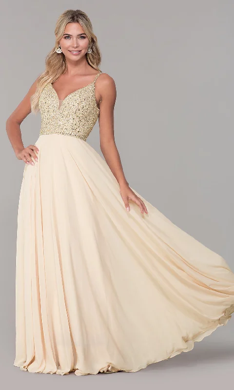 Rhinestone-Bodice Long Chiffon Formal Dress for Prom