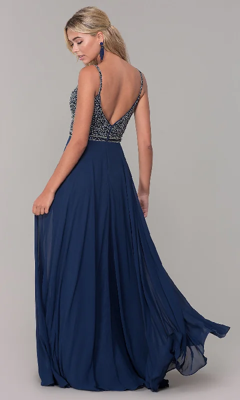 Rhinestone-Bodice Long Chiffon Formal Dress for Prom