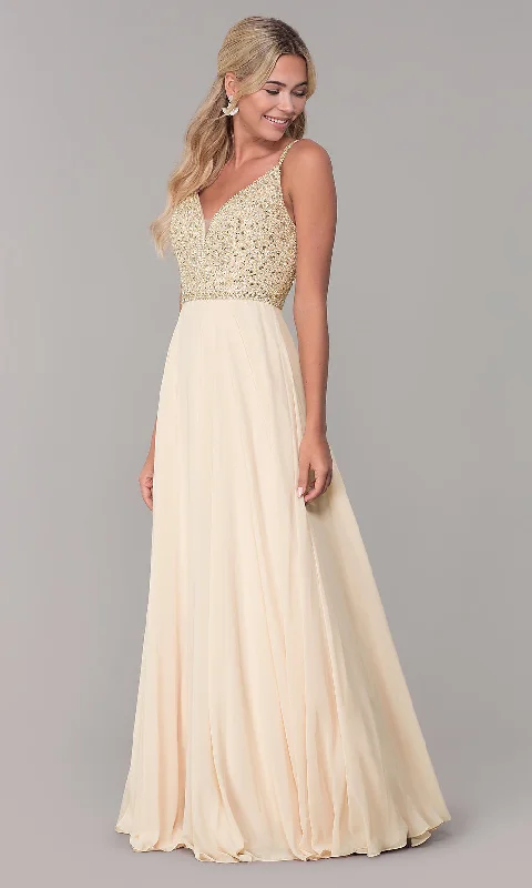 Rhinestone-Bodice Long Chiffon Formal Dress for Prom