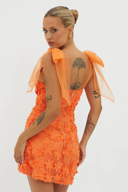 Mykonos Morning Tied Shoulder Embellished Mini Dress Orange