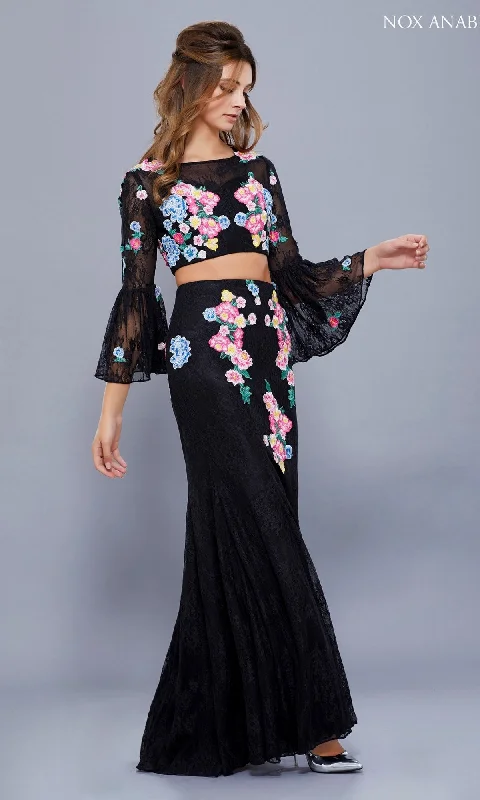 Bell Sleeve Long Two Piece Prom Dress