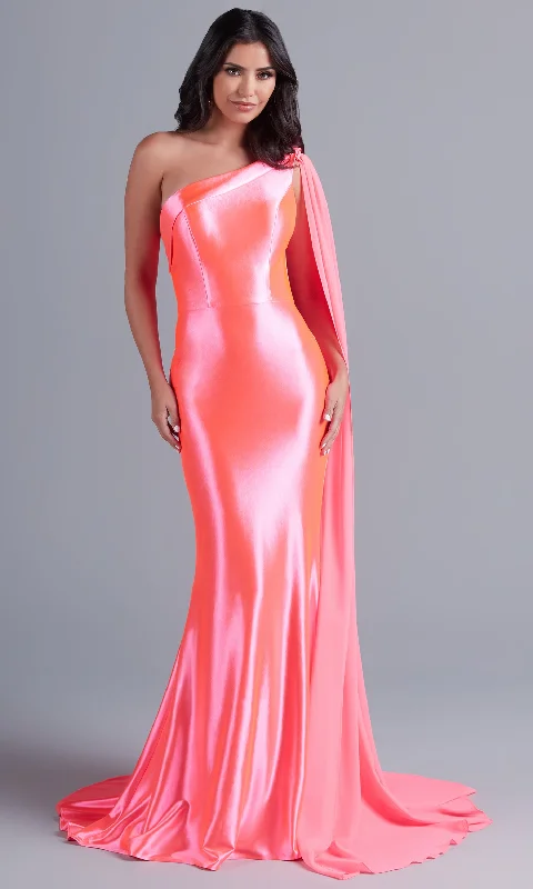 Neon Long Prom Dress with Detachable Cape