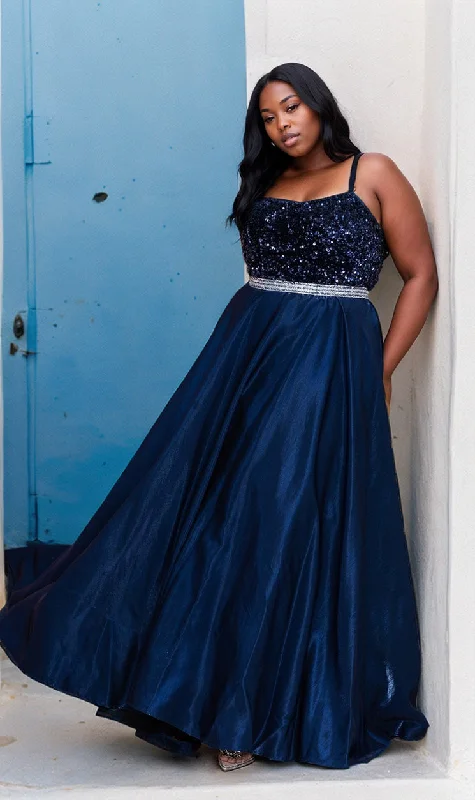 Lace-Up Long Plus-Size Prom Dress with Sequins W1018