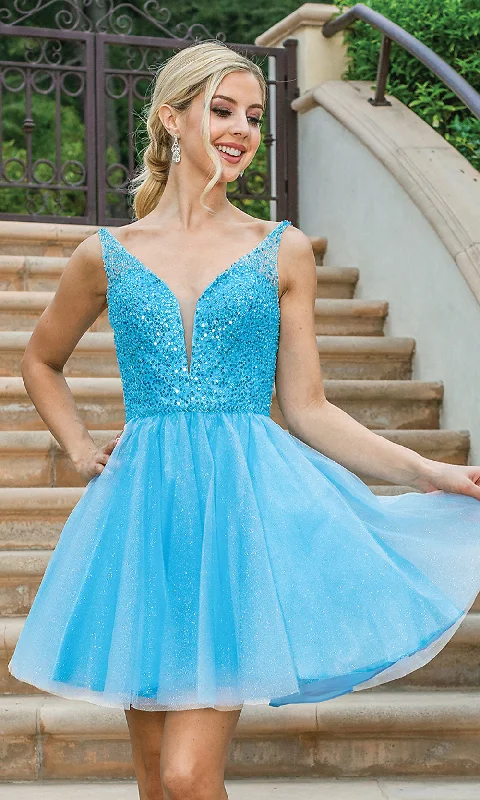 Sequin-Bodice Glitter Short Prom Dress