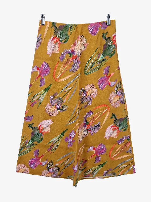 Gorman Mustard A-line Linen Iris Midi Skirt Size 10