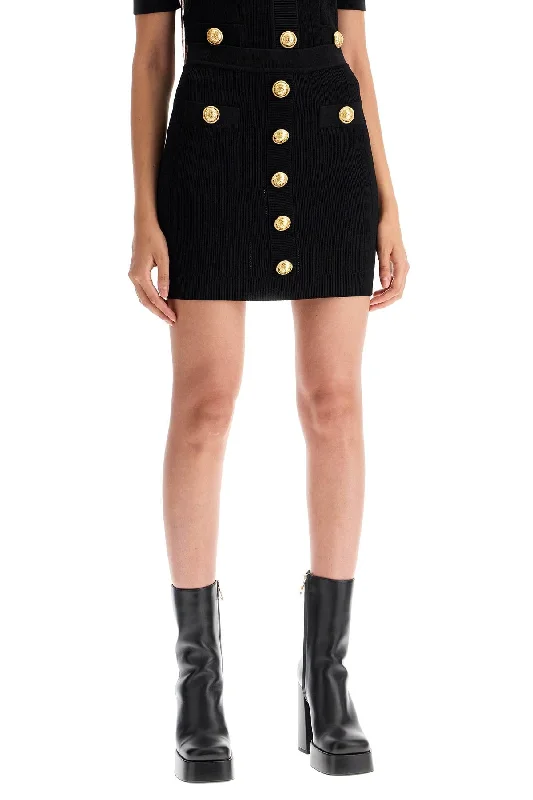 knitted mini skirt with embossed buttons DF1LB290KB07 BLACK