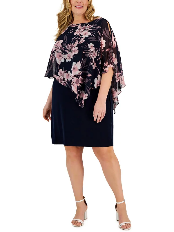 Womens Floral Print Polyester Midi Dress Elegant Satin Skirt